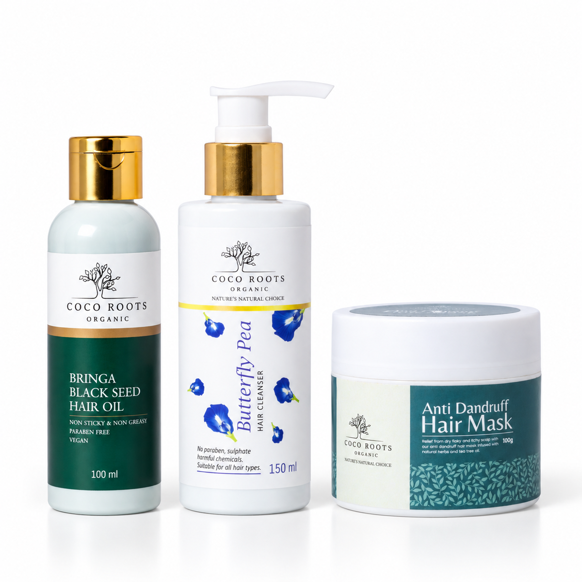 Dandruff pack - Bringa black seed oil+ anti Dandruff hair mask+ butterfly pea clenser