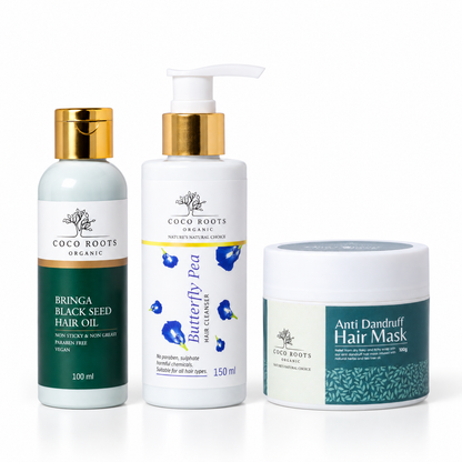 Dandruff pack - Bringa black seed oil+ anti Dandruff hair mask+ butterfly pea clenser
