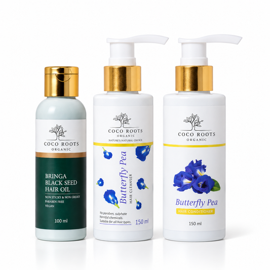 Hair growth combo - Bringa Black Seed Oil + Blue Pea/Butterfly Pea Hair Cleanser + Butterfly Pea Hair conditioner