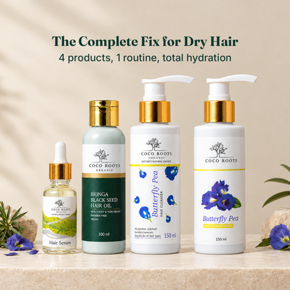 Pack For Dry Hair - Bringa Black Seed Oil + Butterfly Pea cleanser + Anti-Frizz Hair Serum + Butterfly Pea Hair Conditioner