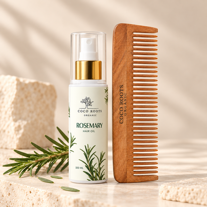 Coco Roots Rosemary Hair Growth Oil and Neem Wood Comb